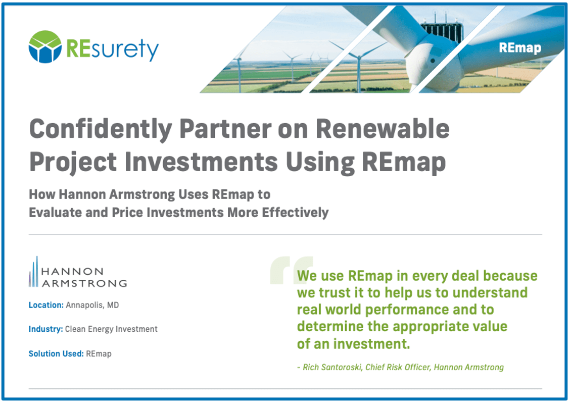 Hannon Armstrong Case Study explains how they use REsurety's REmap tool to evaluate renewable energy investments. 
