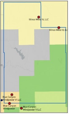 Caddo County and neighboring wind projects