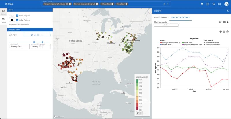 Analyze emissions performance in the same manner you’re accustomed to for market performance. Compare the emissions of projects across or within ISOs at the hourly or monthly level.