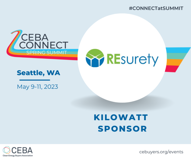 Clean Energy Buyers Association (CEBA) Summit with REsurety as a sponsor. 